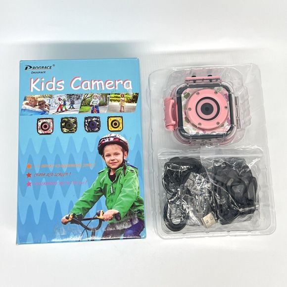 Kids Action Camera Pink Underwater w/Waterproof Hard Case & Mounting Accessories - Picture 7 of 16
